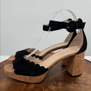 Pelle Moda Sandals Wm 10M Cork Platform Block Heel Scallop Ankle Strap Preppy